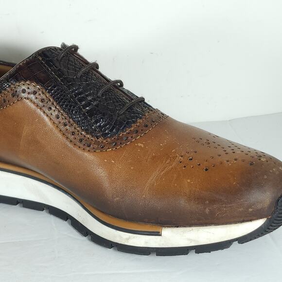 Franco Cuadra Men's 28,5 US10 Brown Distressed Leather Lace Up Trainer Sneakers - Picture 14 of 16